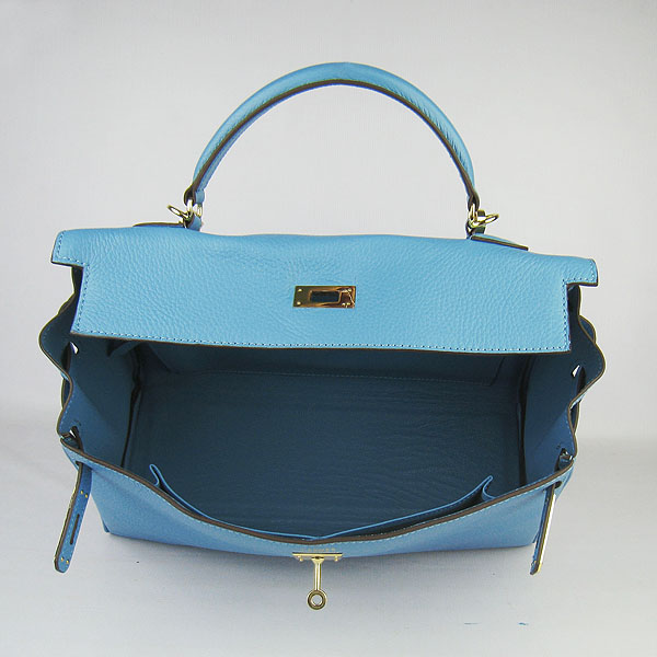 High Quality Hermes Kelly 35CM Togo Leather Bag Light Blue 6308